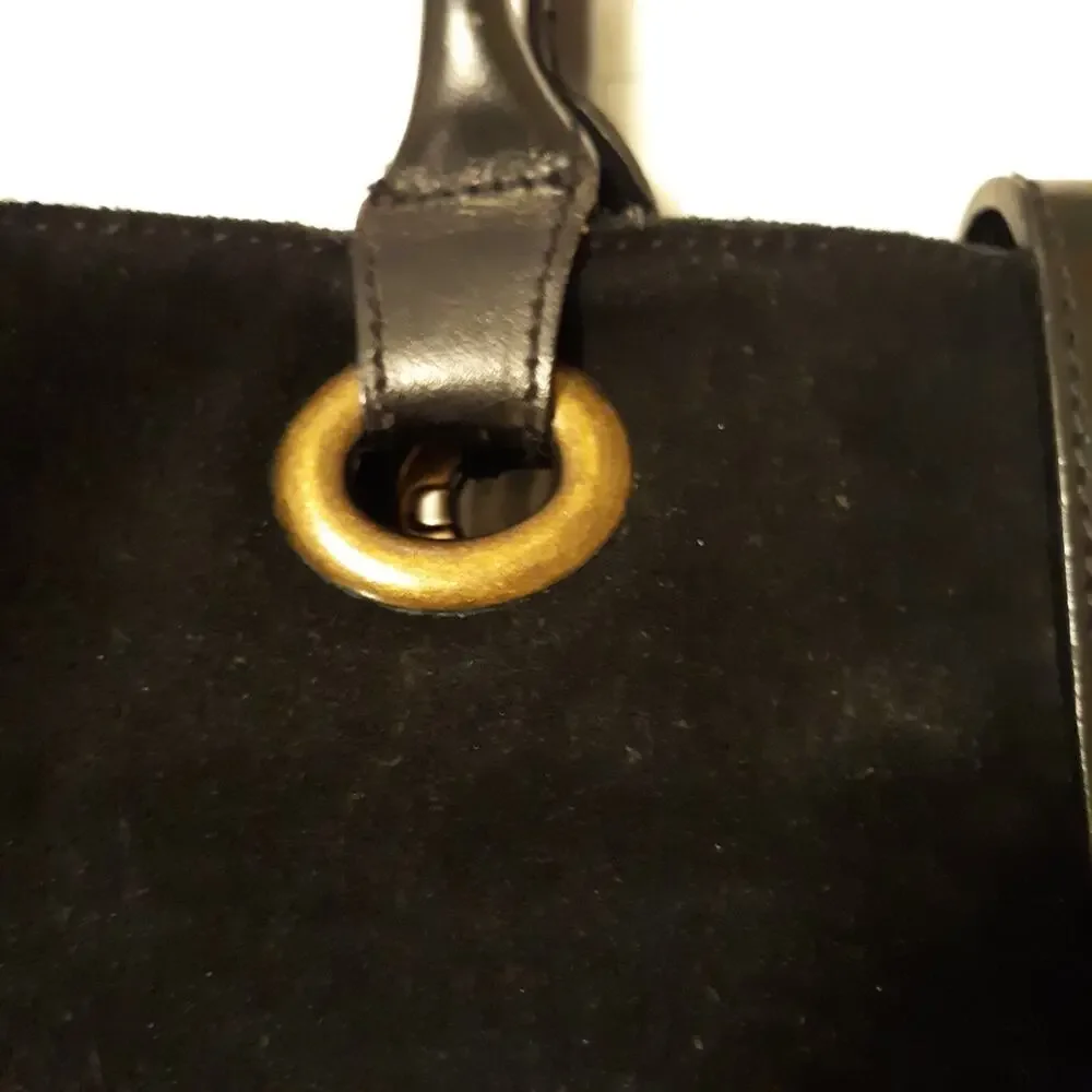 Black Genuine Leather Suede Women's Bath and Body Gold Hardware Purse Bag Tote